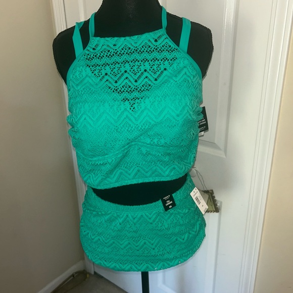 Torrid Teal Crochet Swim Bottom and Top - Picture 1 of 6